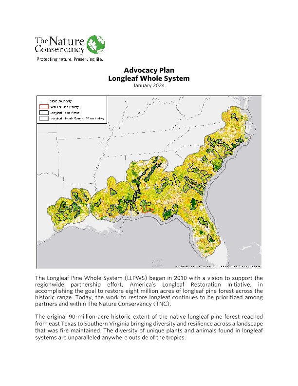 Cover of the longleaf advocacy plan.