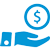 A blue icon of a dollar sign over an open hand.