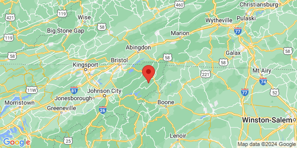 Map with marker: Map thumbnail showing the location of Doe Mountain Recreation Area in Tennessee.