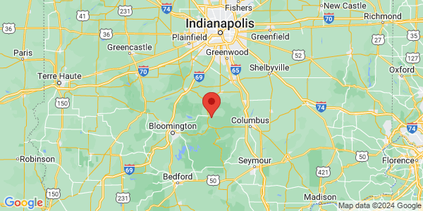 Map with marker: Just north of Nashville, Indiana, off SR 135.