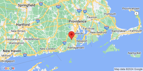 Map with marker: The Queen's River Preserve is located in Exeter, RI.