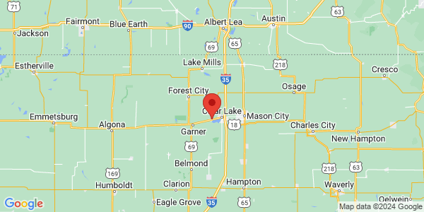 Map with marker: Tallgrass prairie near Clear Lake, Iowa.