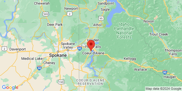 Map with marker: Located 4 miles from downtown Coeur d'Alene