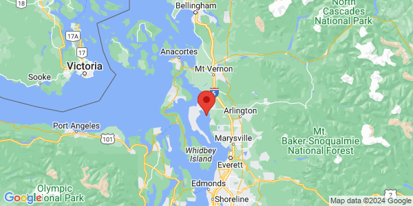 Map with marker: Map of Port Susan Bay, Washington.