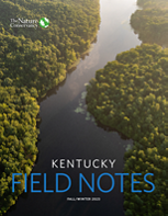 A river meanders through tree lined hillsides in Kentucky.