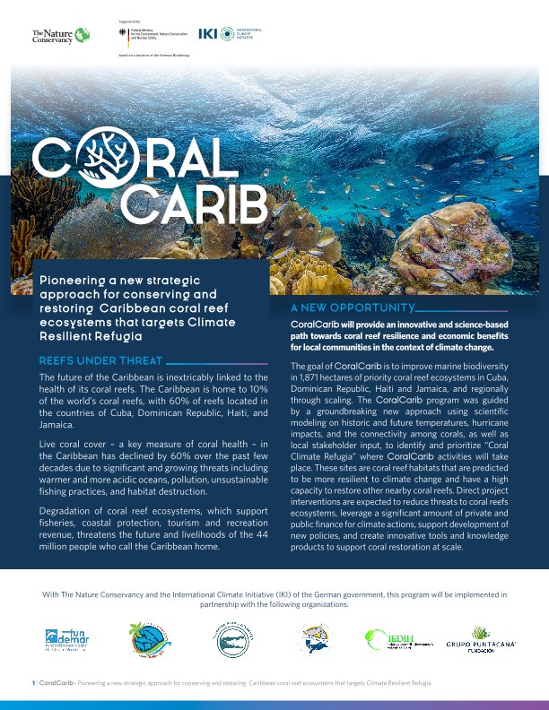 Cover of the Coral Carib information brochure.