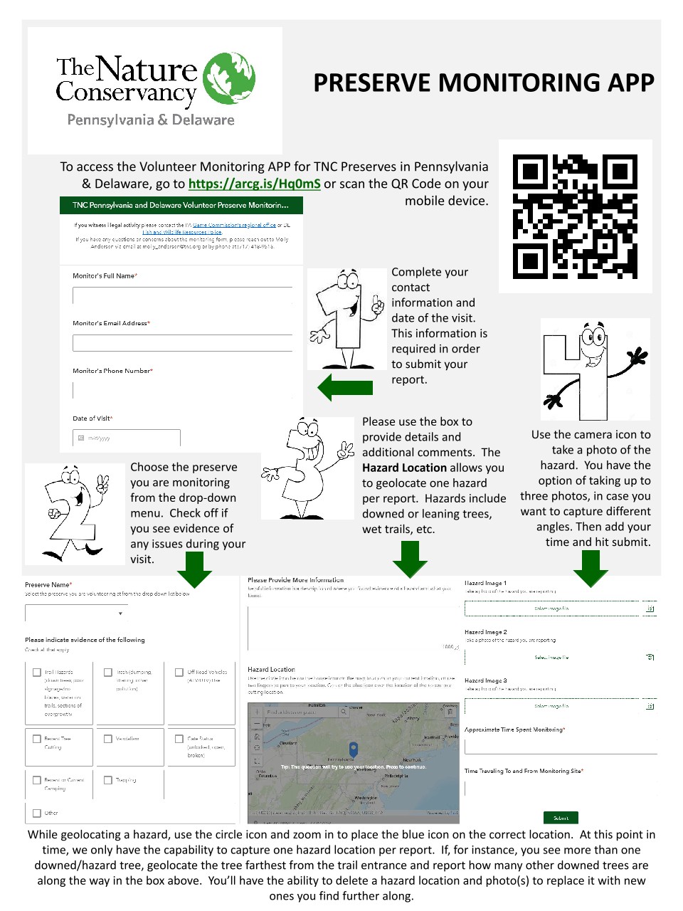 Information sheet for a preserve monitoring app.