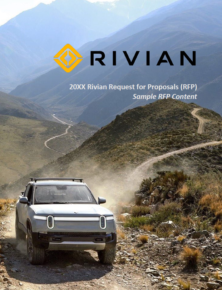 The RFP Content cover featuring a Rivian truck driving through mountains.