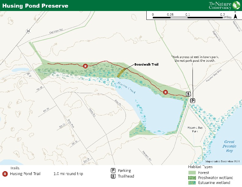 Map of Husing Pond and its trail system.