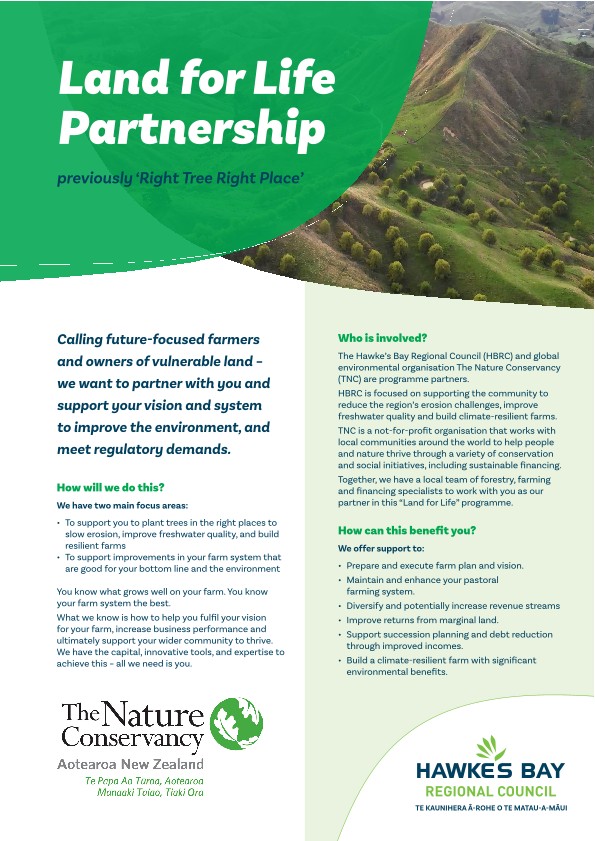 A flyer to participating farmers in the Land for Life partnership