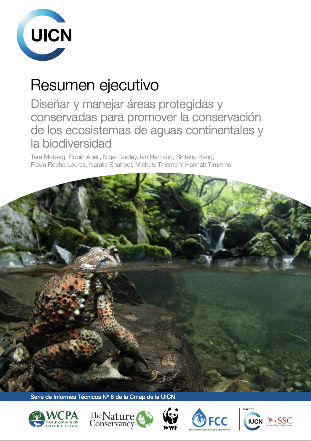 Portada del informe con una fotografía de una rana en el borde de un estanque ubicada debajo del título del informe.