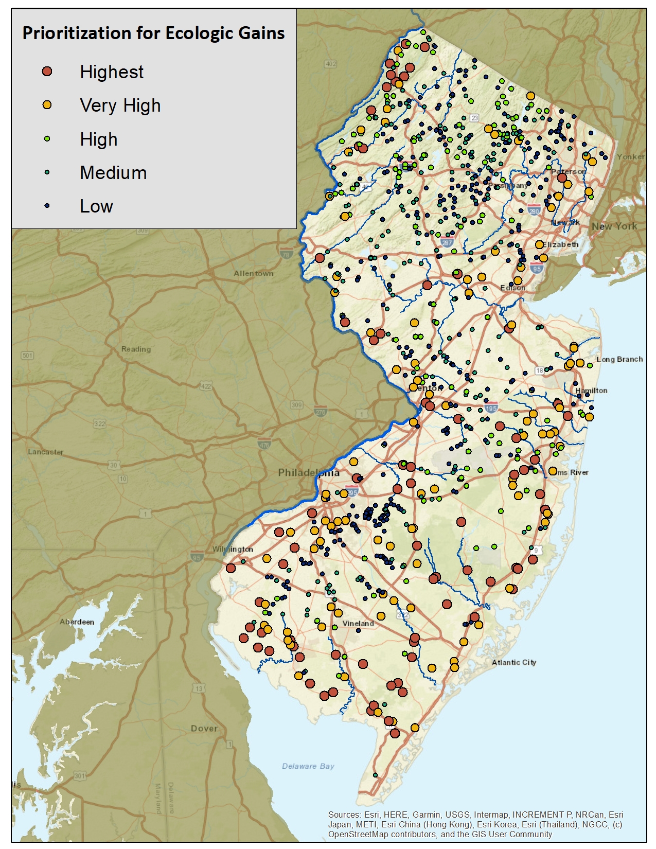 New Jersey map with dots where dams need to be removed.