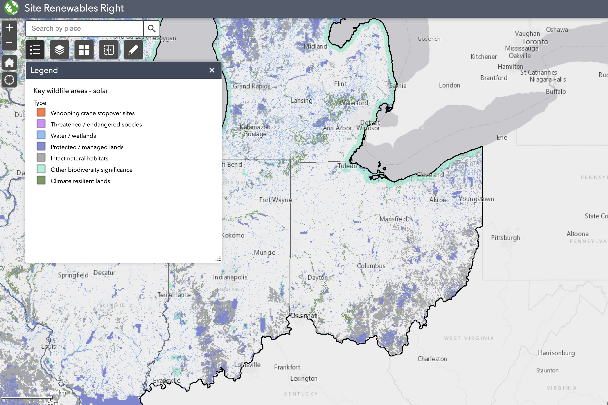 Site Renewables Right solar map of Ohio.