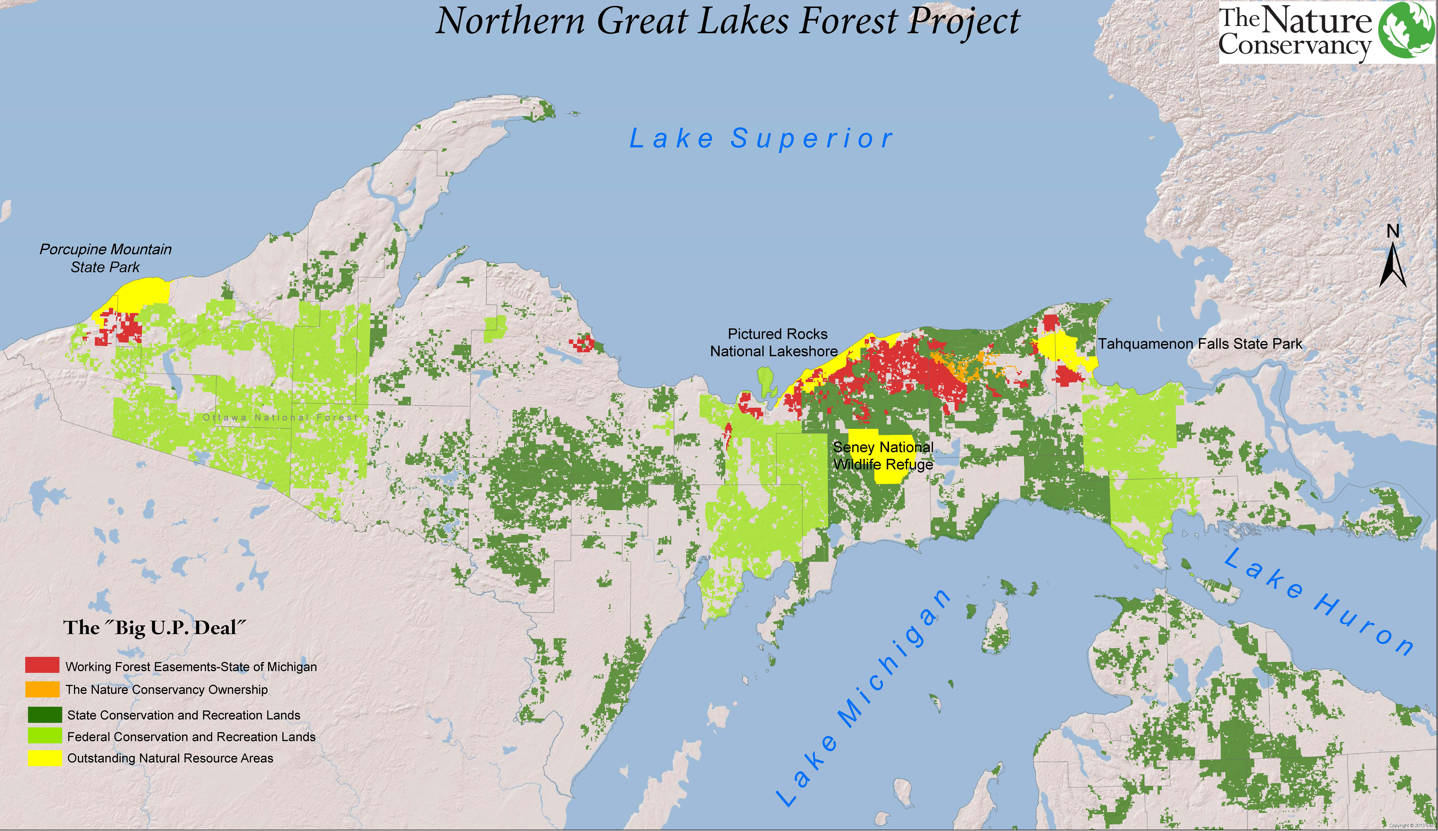 A map outlining the areas impacted by the Northern Great Lakes Forest Project.