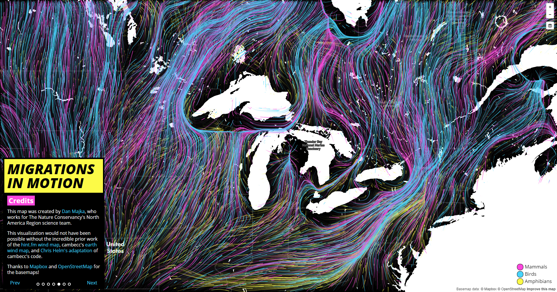 Map of migration patterns in Great Lakes region.