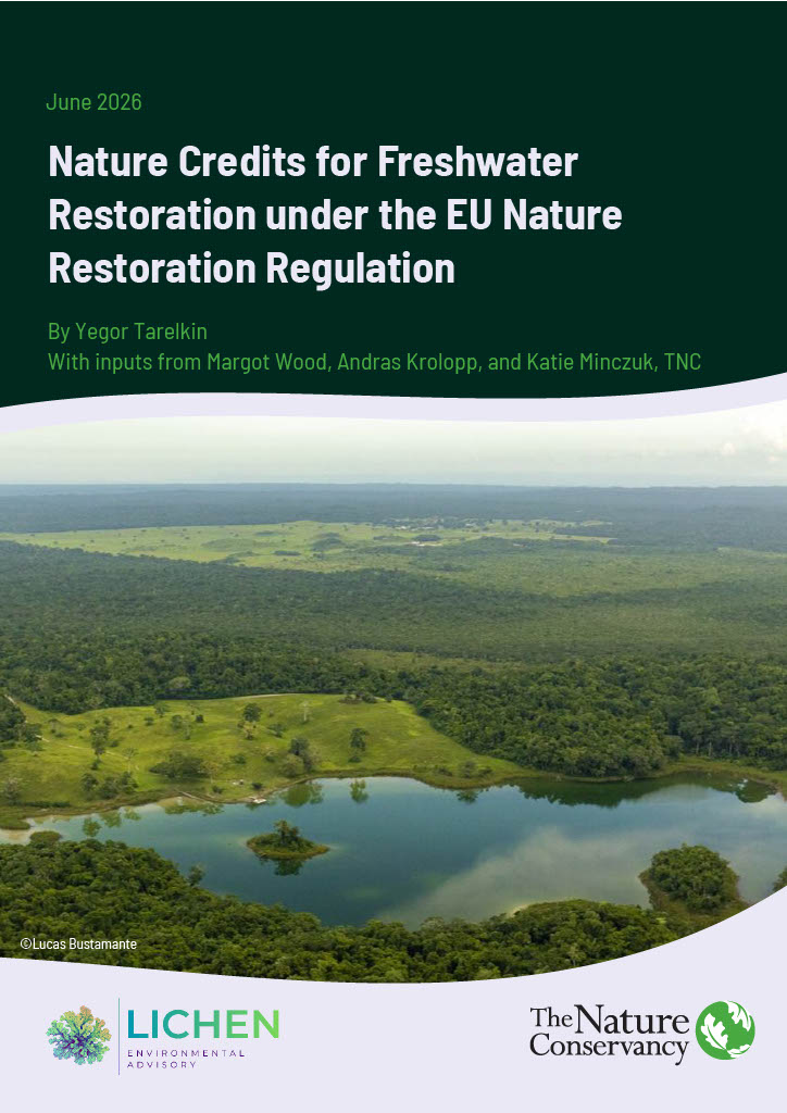 Cover of Nature Credits for Freshwater paper featuring lake amongst a forest.