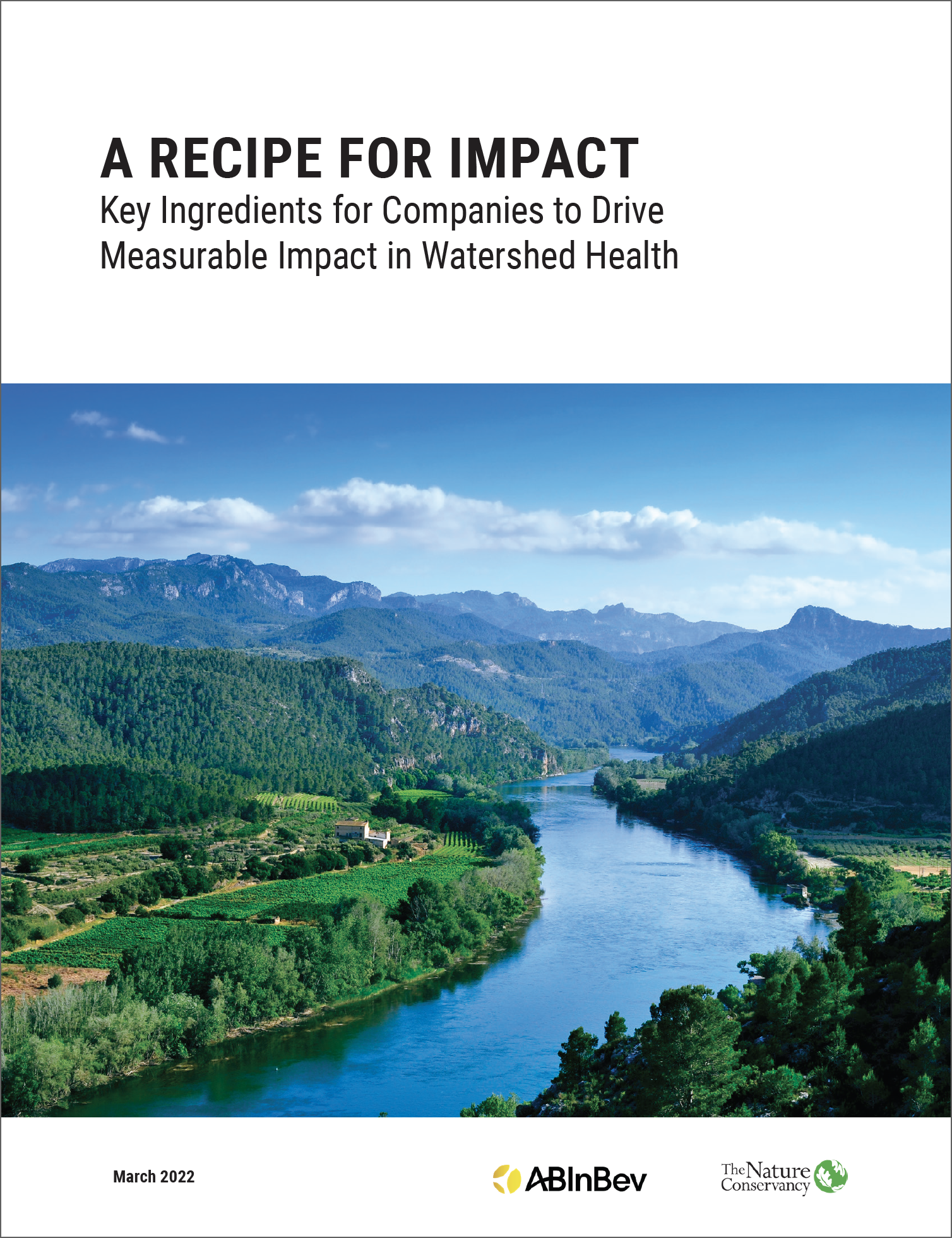 title of report with photo showing a river & mountains