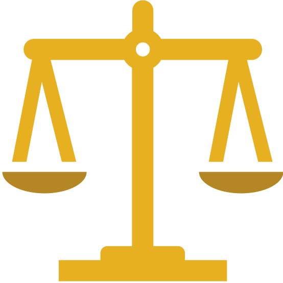 An illustrated scale icon showing a balanced yellow scale. 