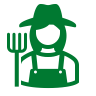 Icon of a farmer in a green outline.