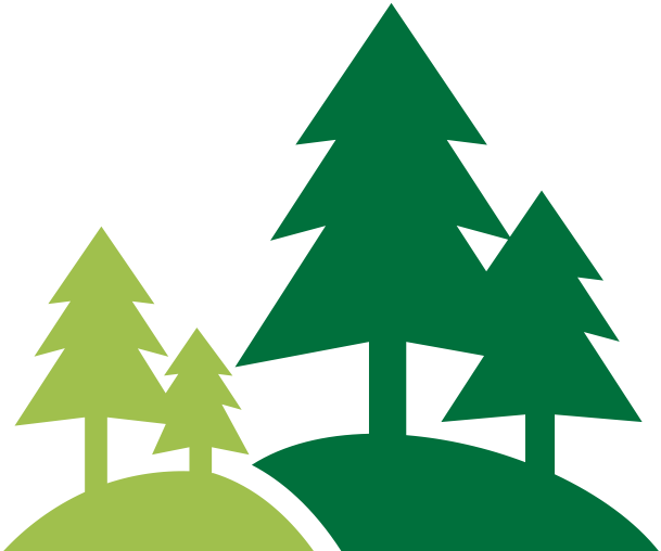 An illustrated forest icon showing green trees on land.