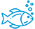Blue icon line drawing of fish with bubles above.