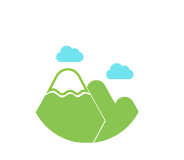 Icon of two mountains with clouds above. 