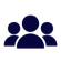 A dark blue icon of three people. 