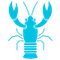 A light blue icon of a crayfish.