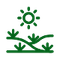 A green icon showing grass sprouts on hills under the sun. 