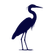 A dark blue icon showing a heron. 