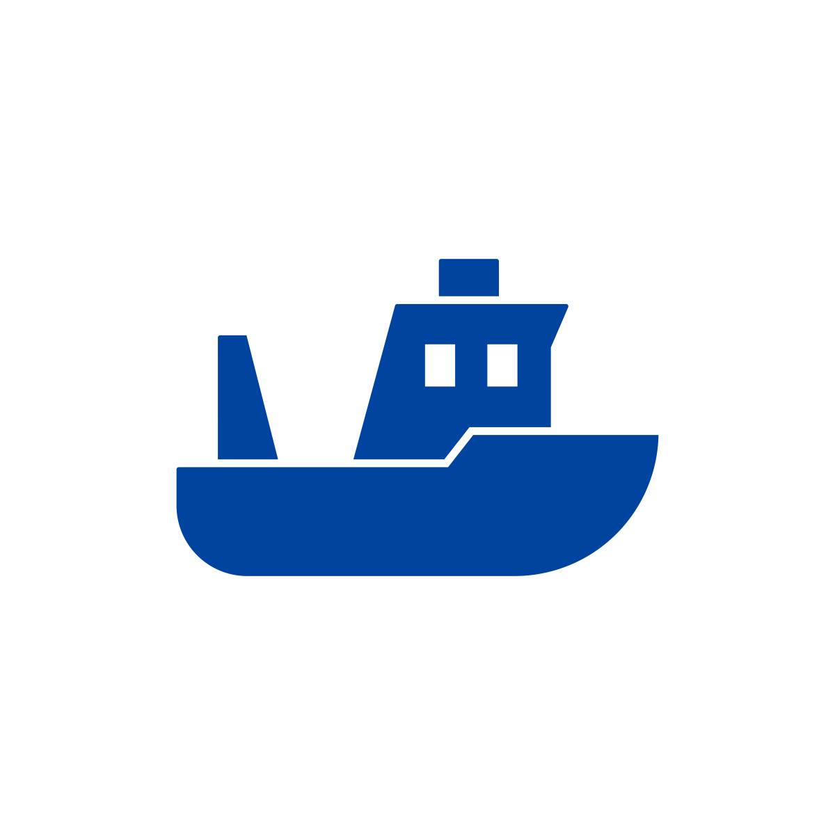 Blue icon of a fishing boat.