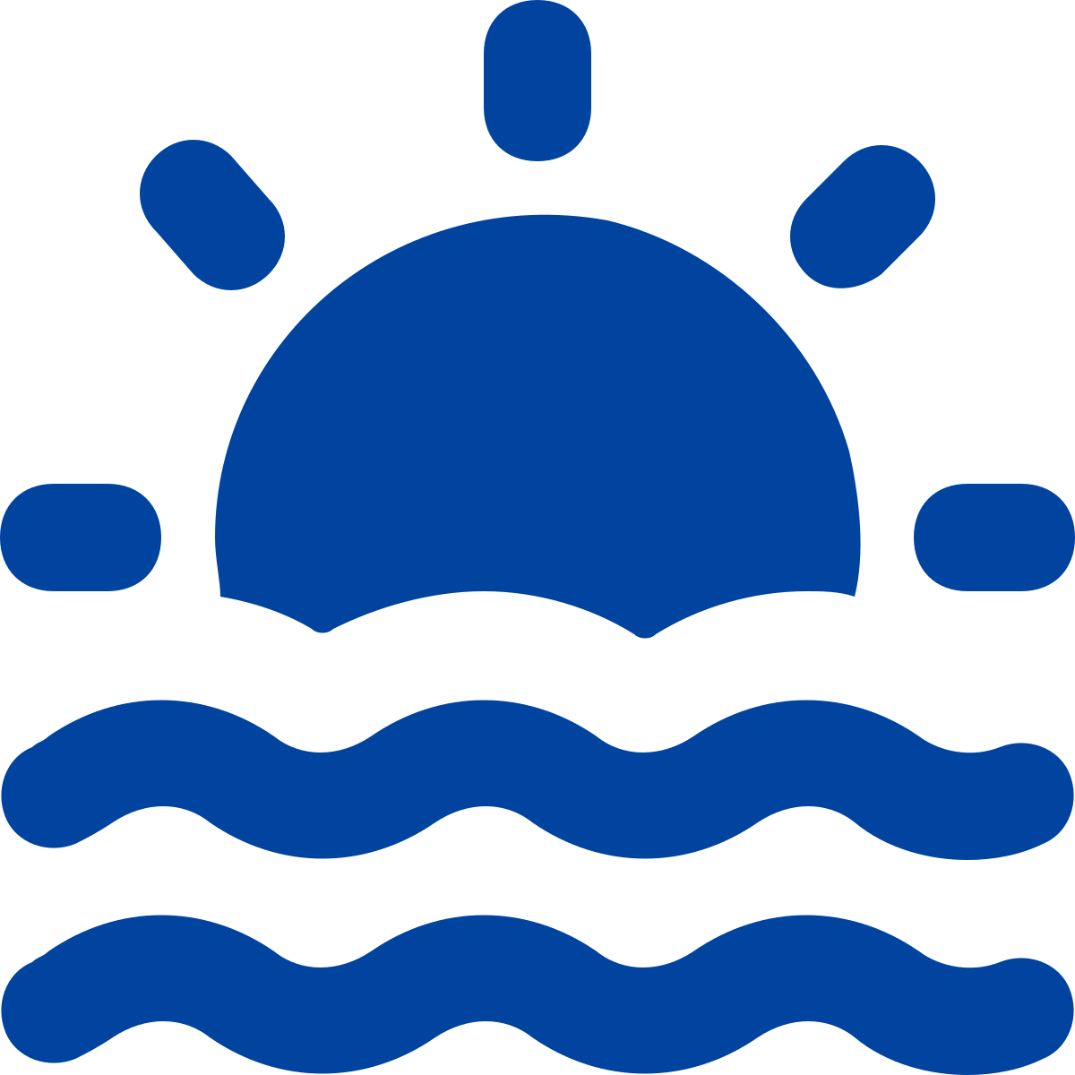 Blue icon of sun over water.