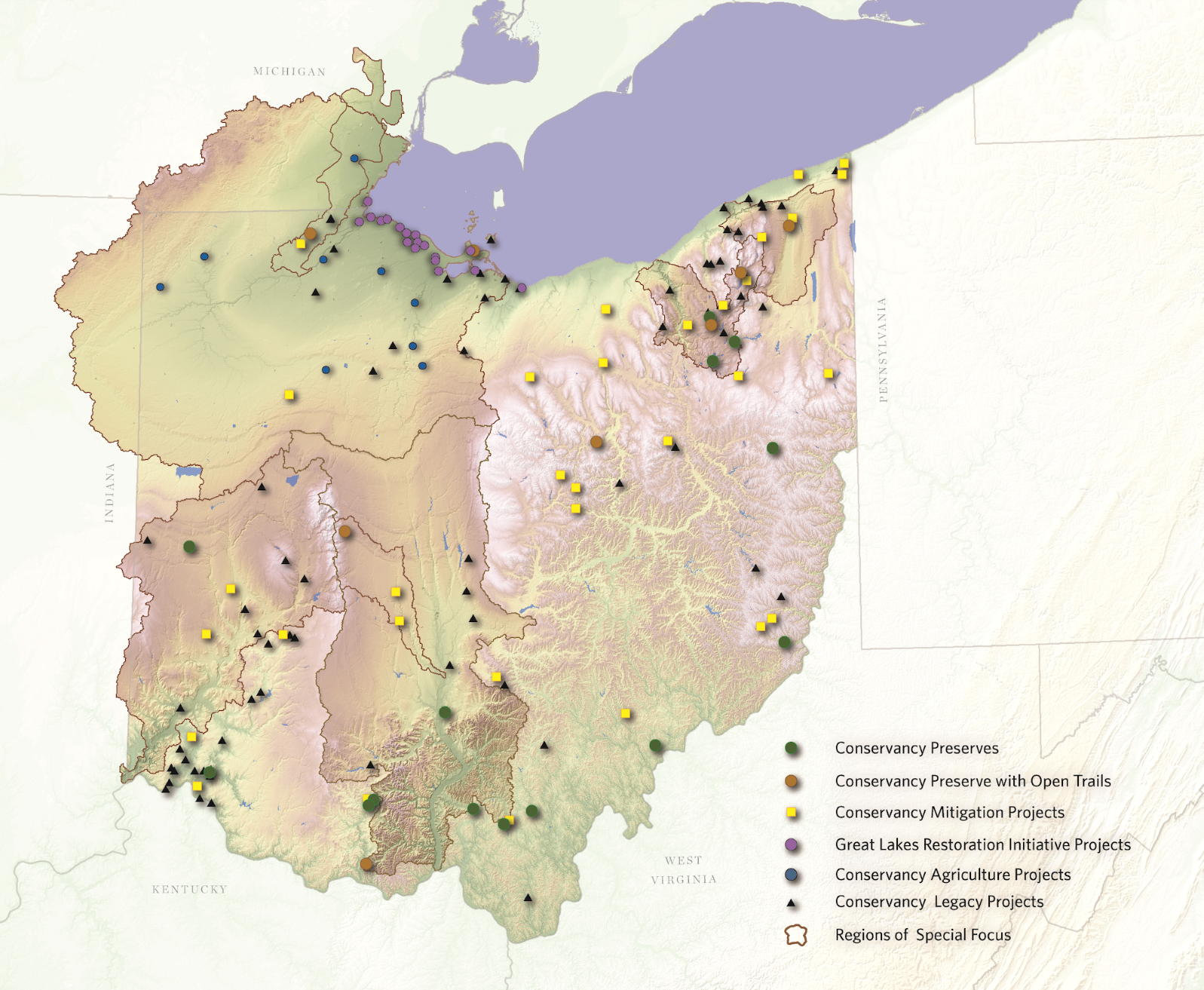 A map of TNC's work in Ohio.