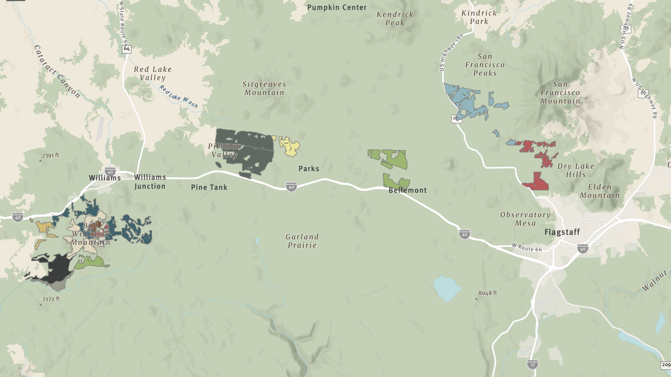 A map of Northern Arizona with points overlaid to show the locations of The Nature Conservancy’s project areas.