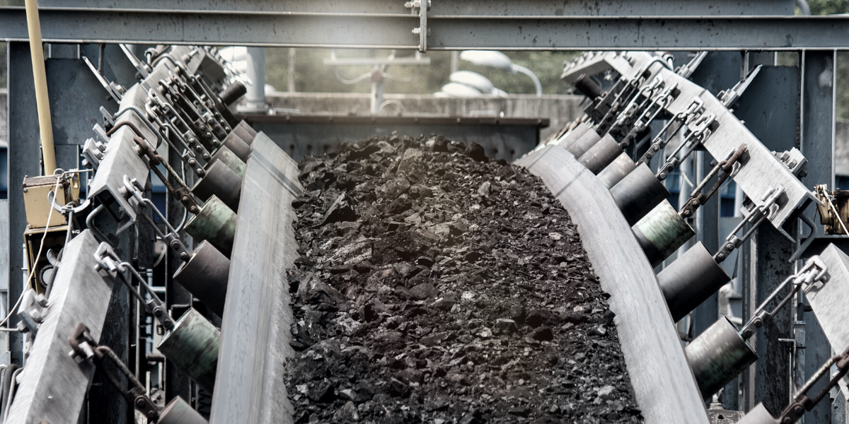 Coal on a metal structure.