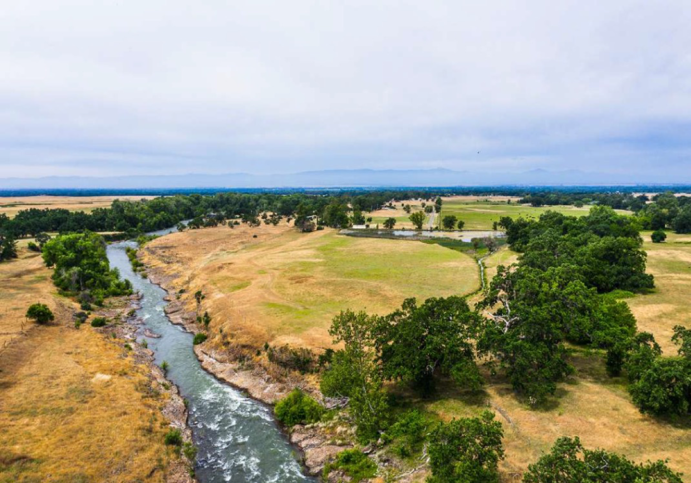 A stream running through grassy hills on Nobmann Ranch.