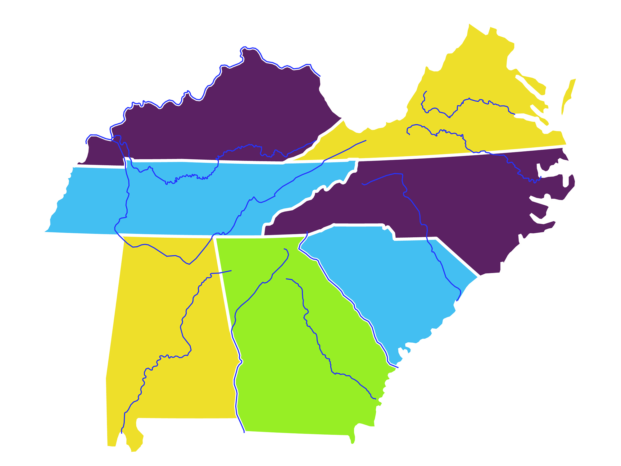 A map of the states that make up the southern Appalachians.