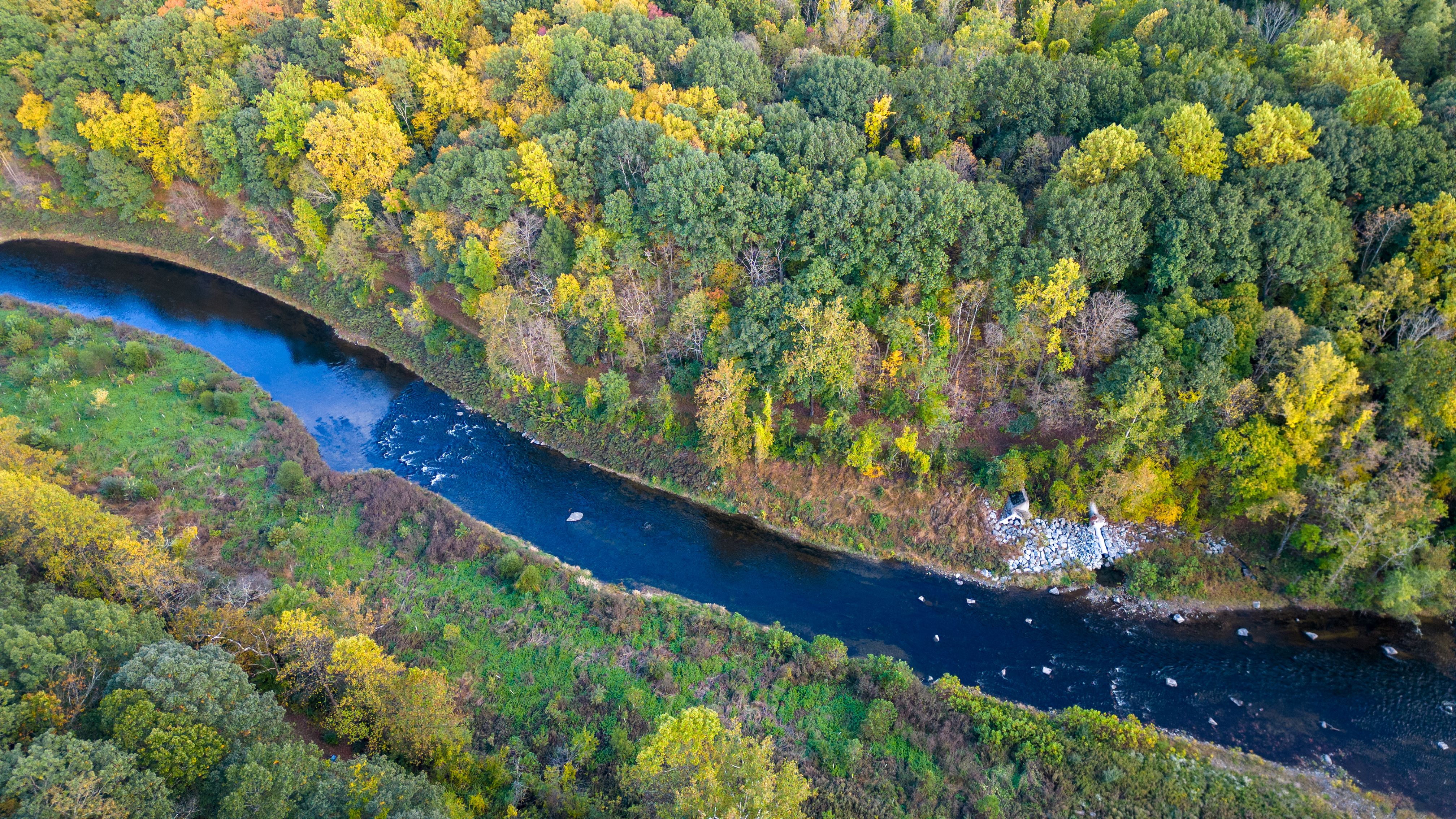 Aerial view of the Paulins Kill River.