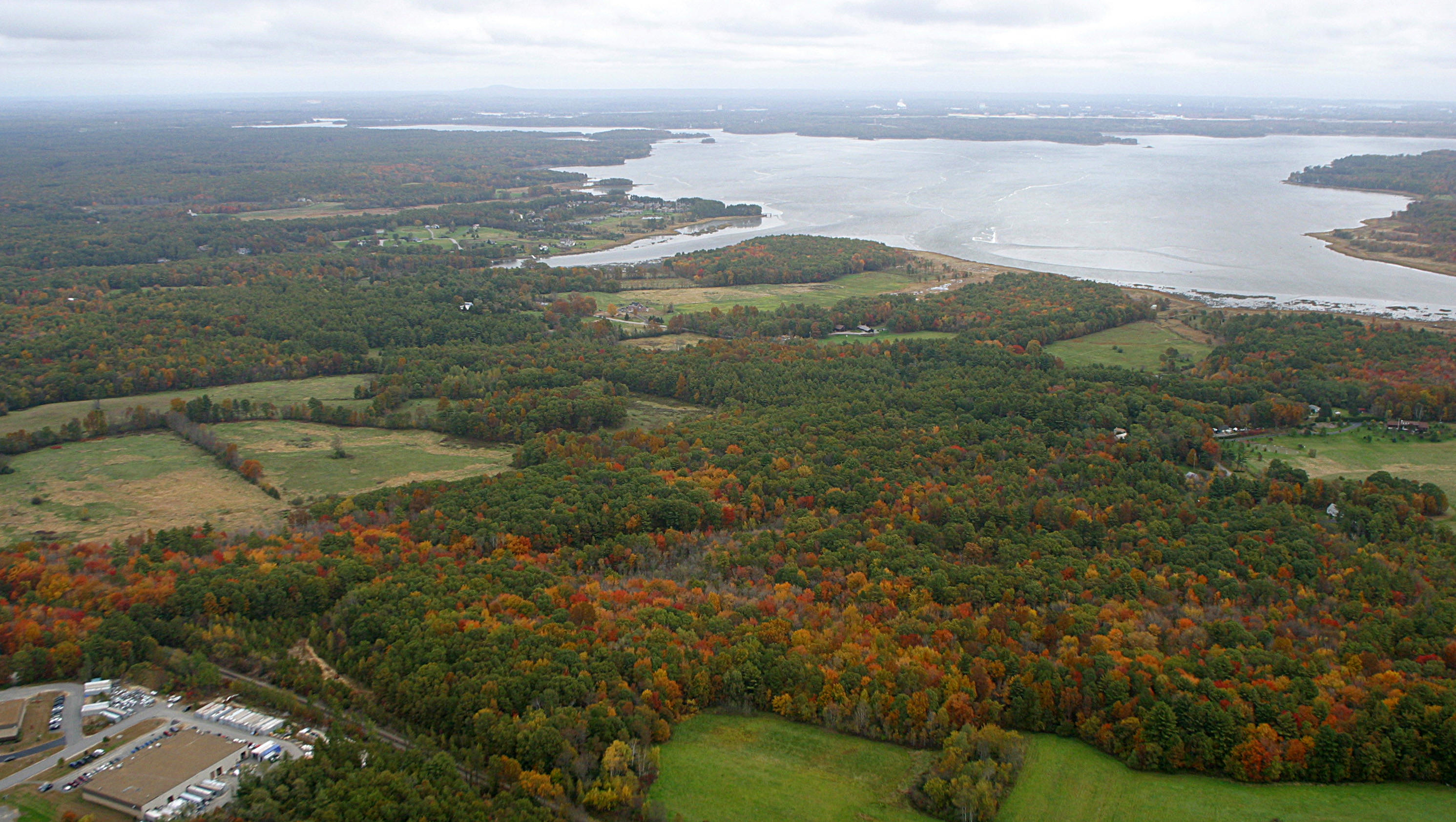 An aerial view of the Great Bay Estuary.