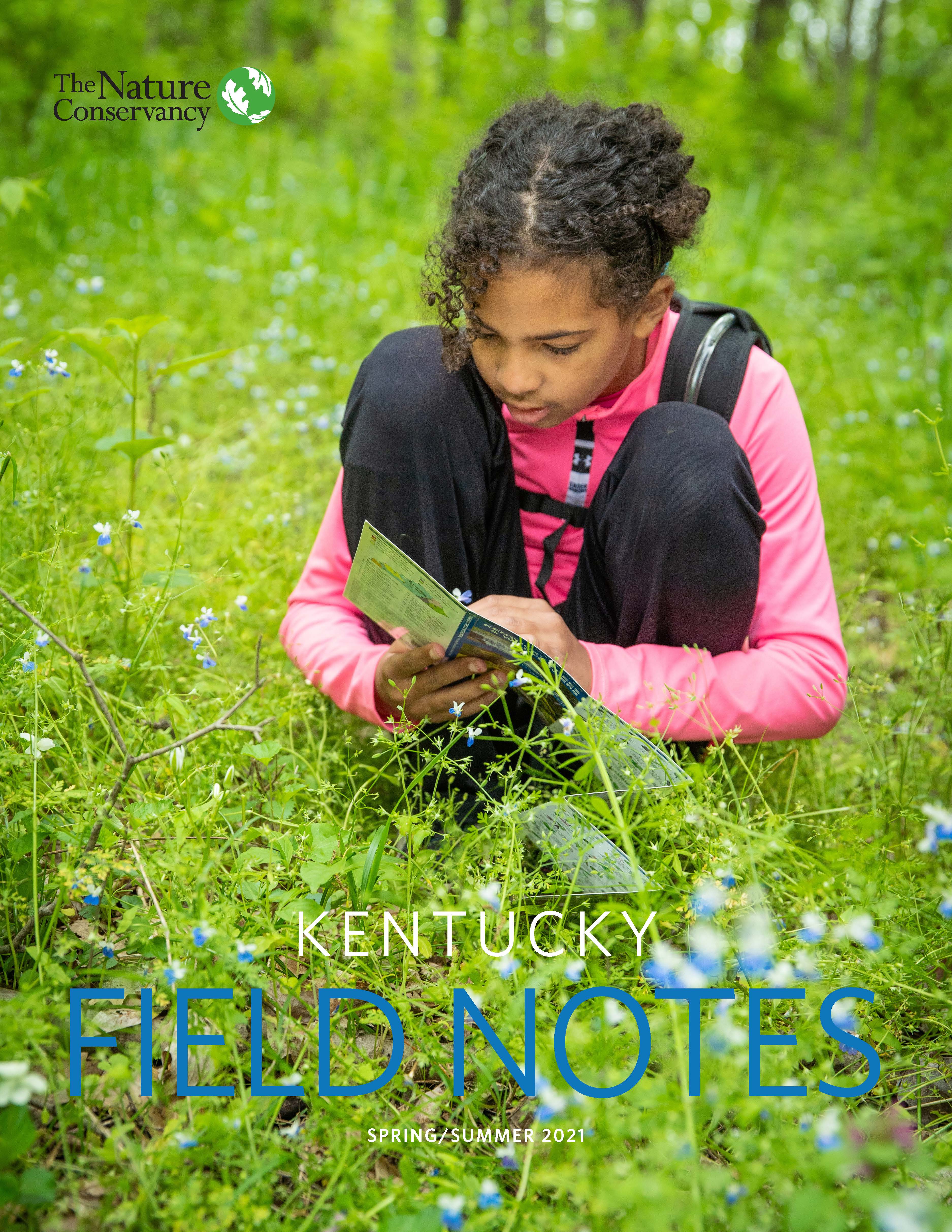 A youth sits in a field and studies flowers.