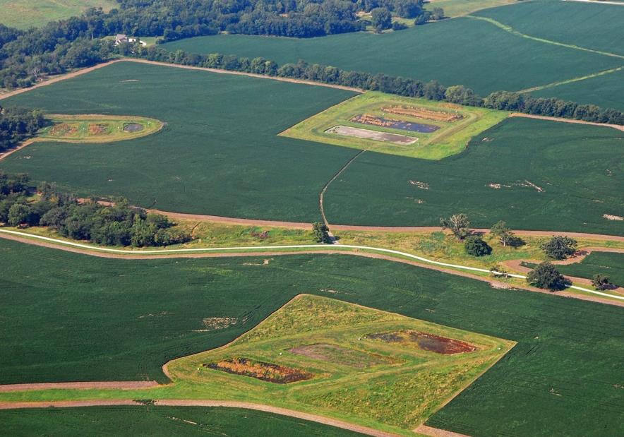 An overhead photo of the farm's constructed wetlands.