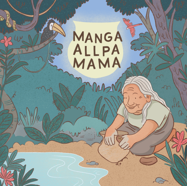 Una colorida portada de manga que muestra a los personajes Alpapa y Mama en un entorno caprichoso y divertido.