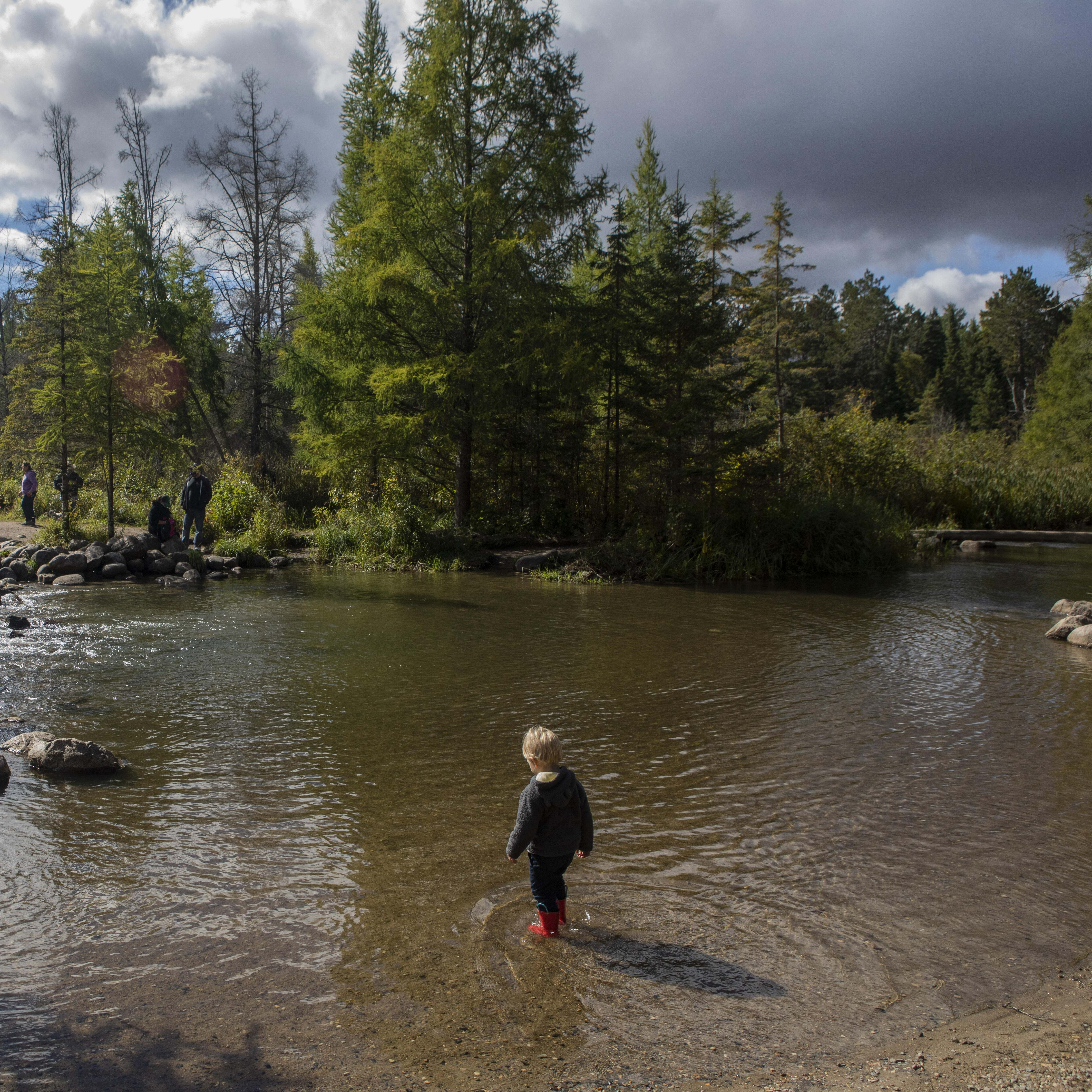 A child standing in a river.