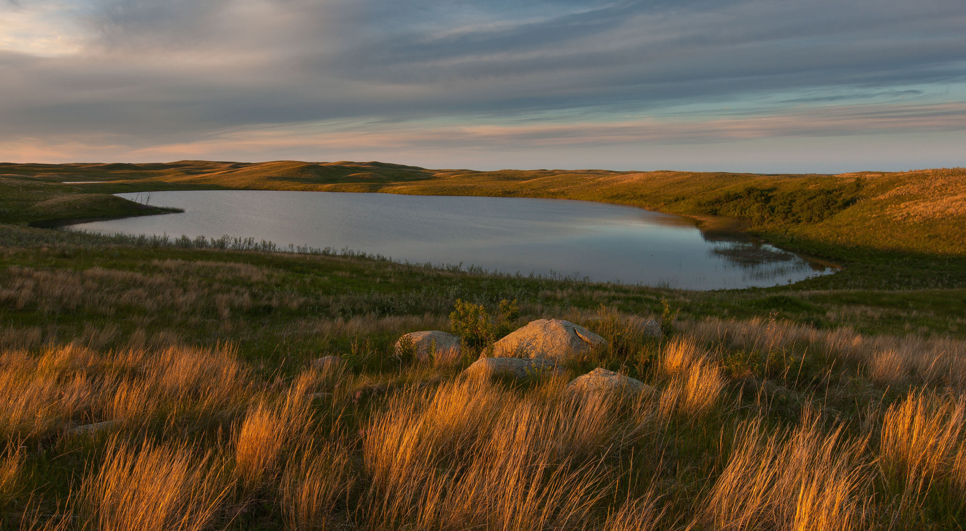 Landscape view of a prairie pothole in North Dakota.