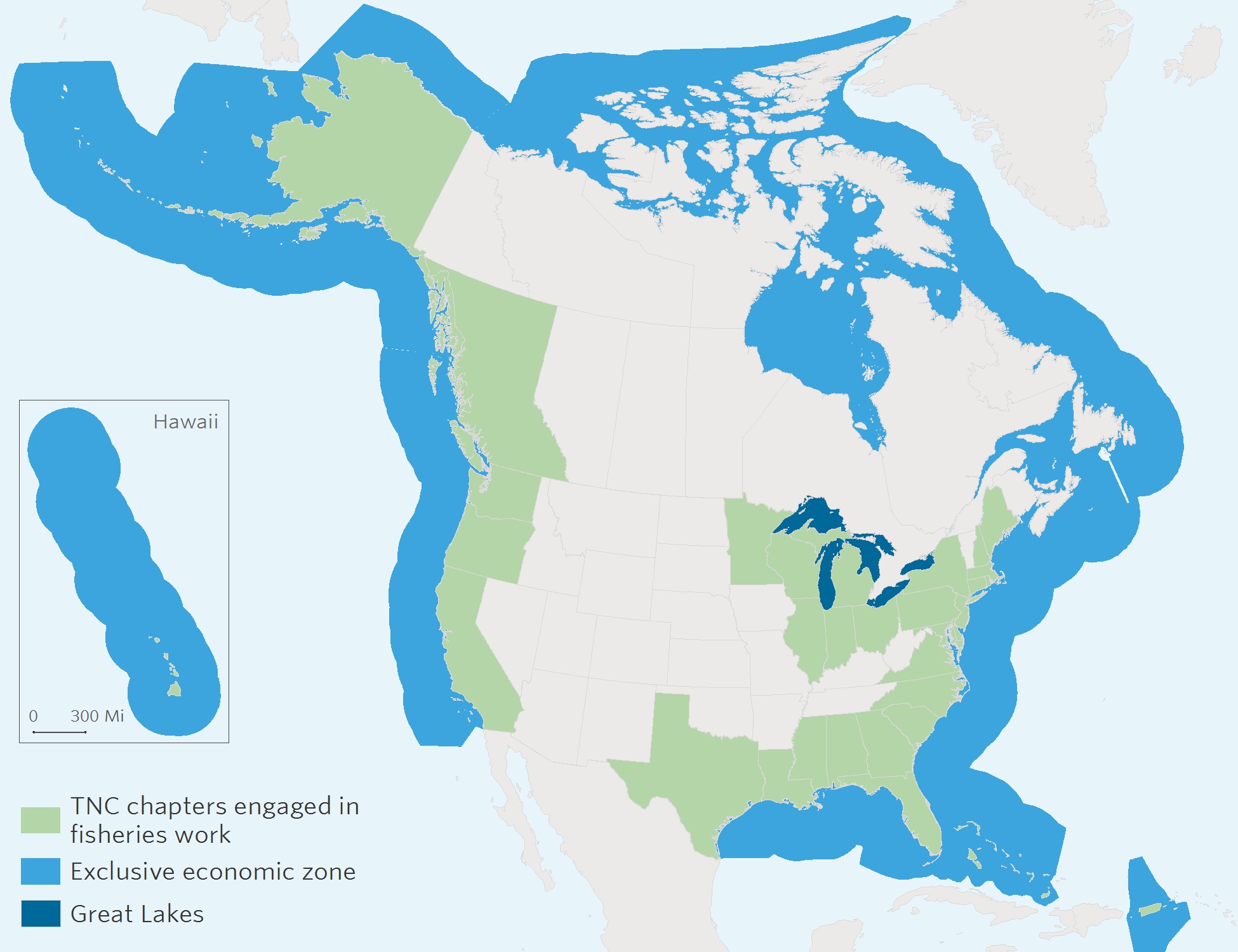 Map of TNC fisheries work in North America.