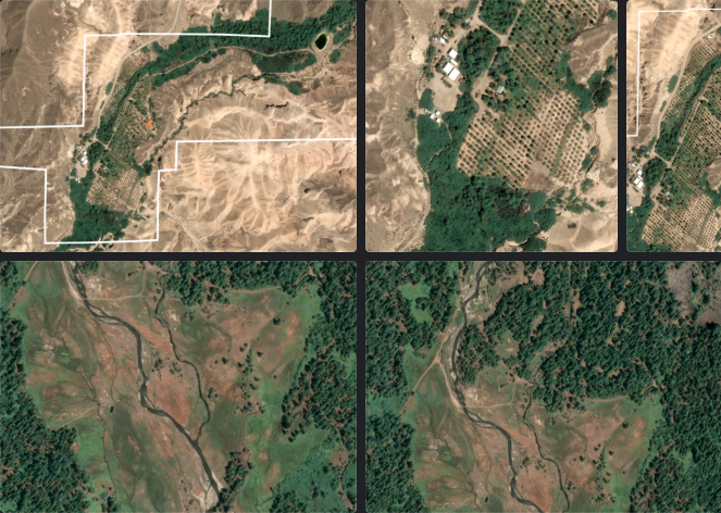 A square grid of four satellite monitoring images. 