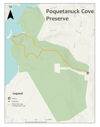 A red line on a map delineates a nature trail.