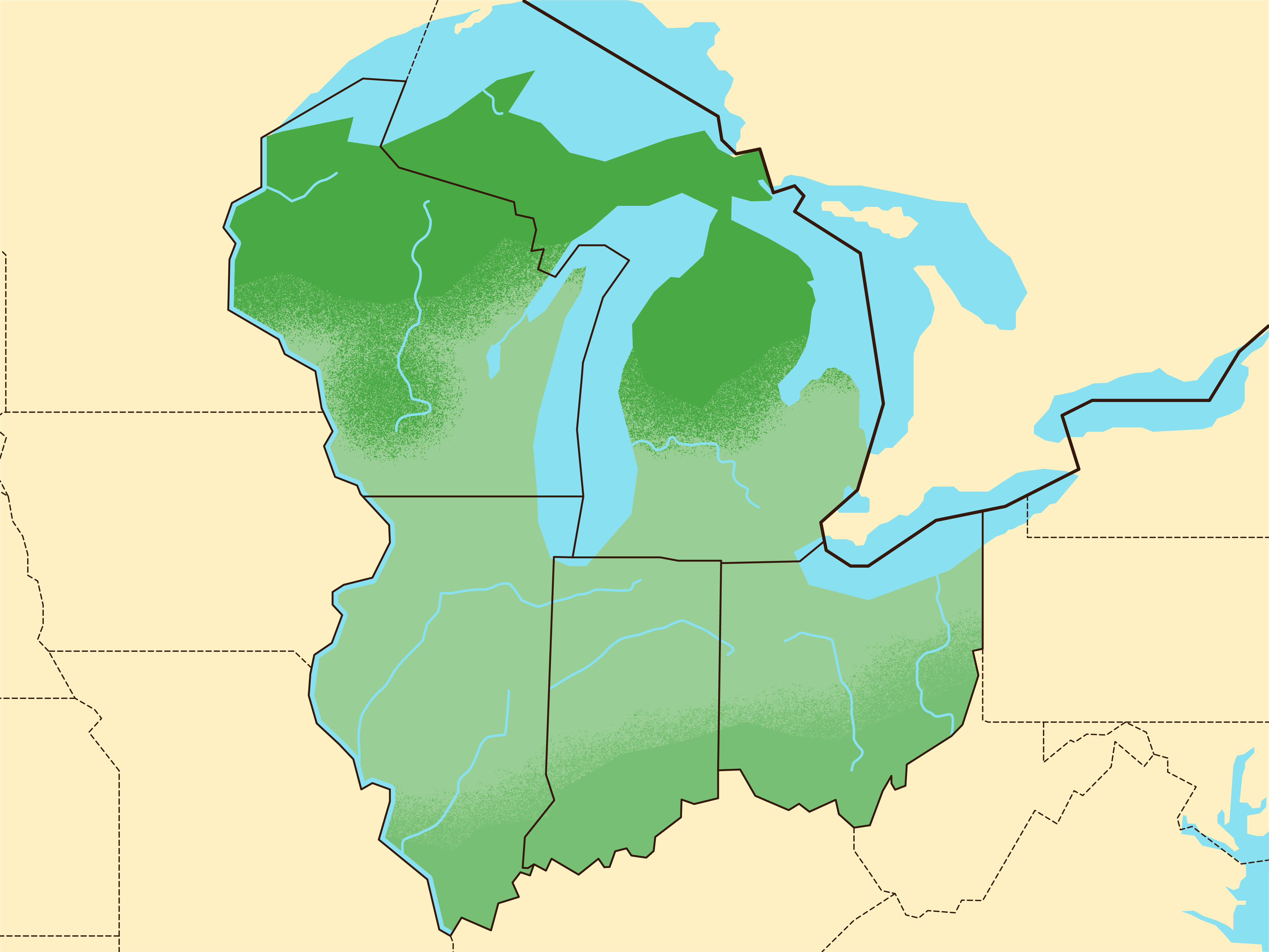 A map of the Midwest.