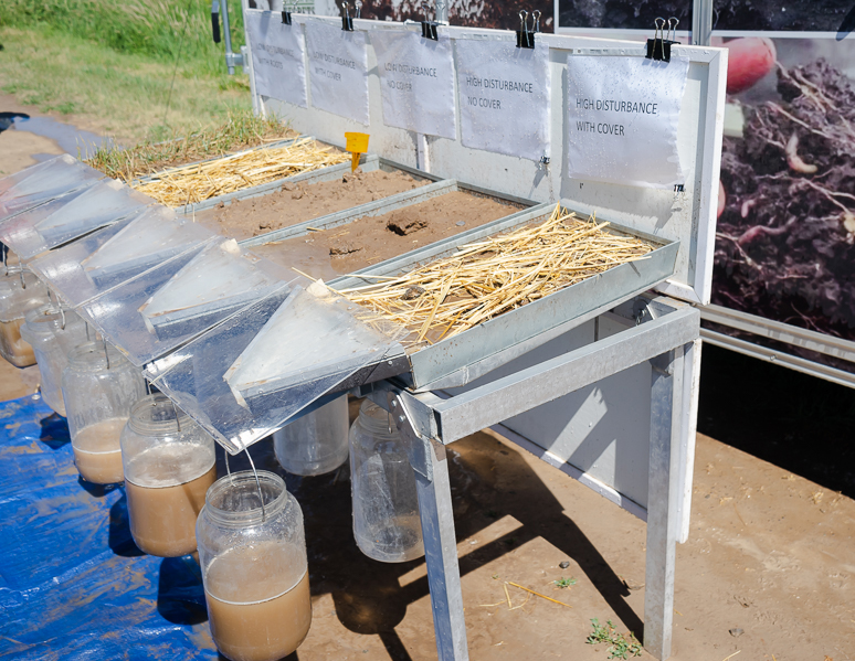 Trays of soil and water runoff.