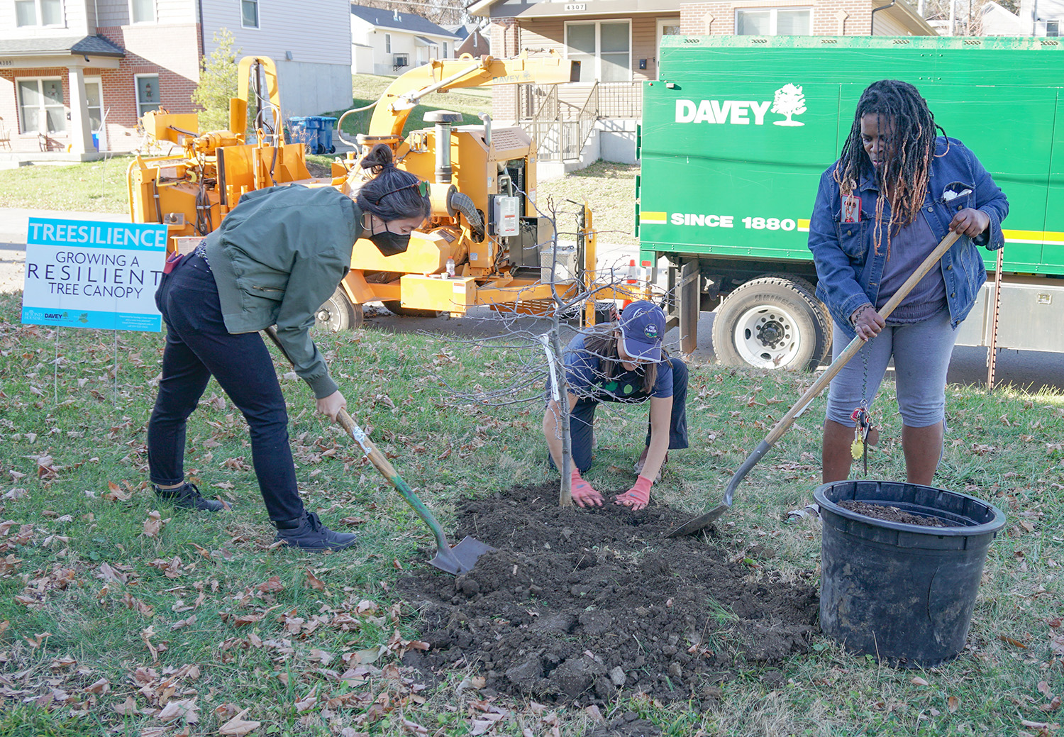 Volunteers planting trees.